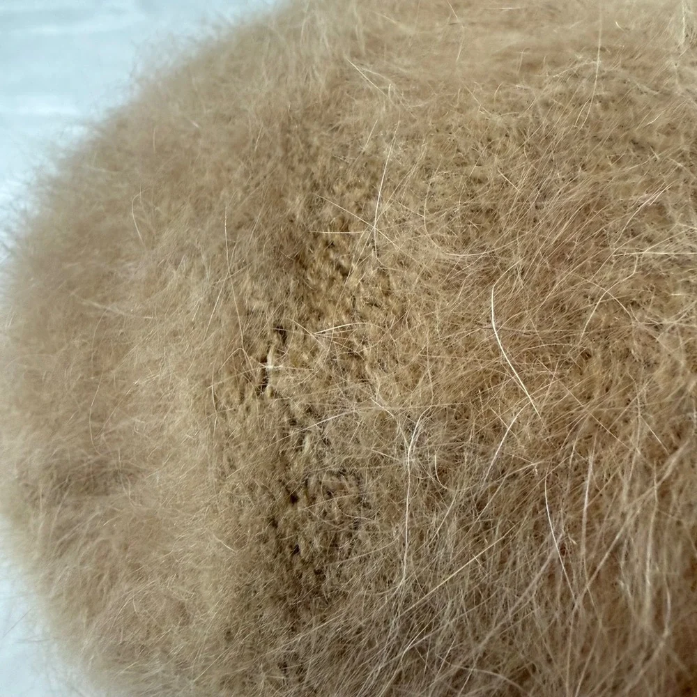 Fuzzy Angora Blend Bucket Hat Womens OS Camel Tan D.N.Y. Bell Cloche Winter Chic
